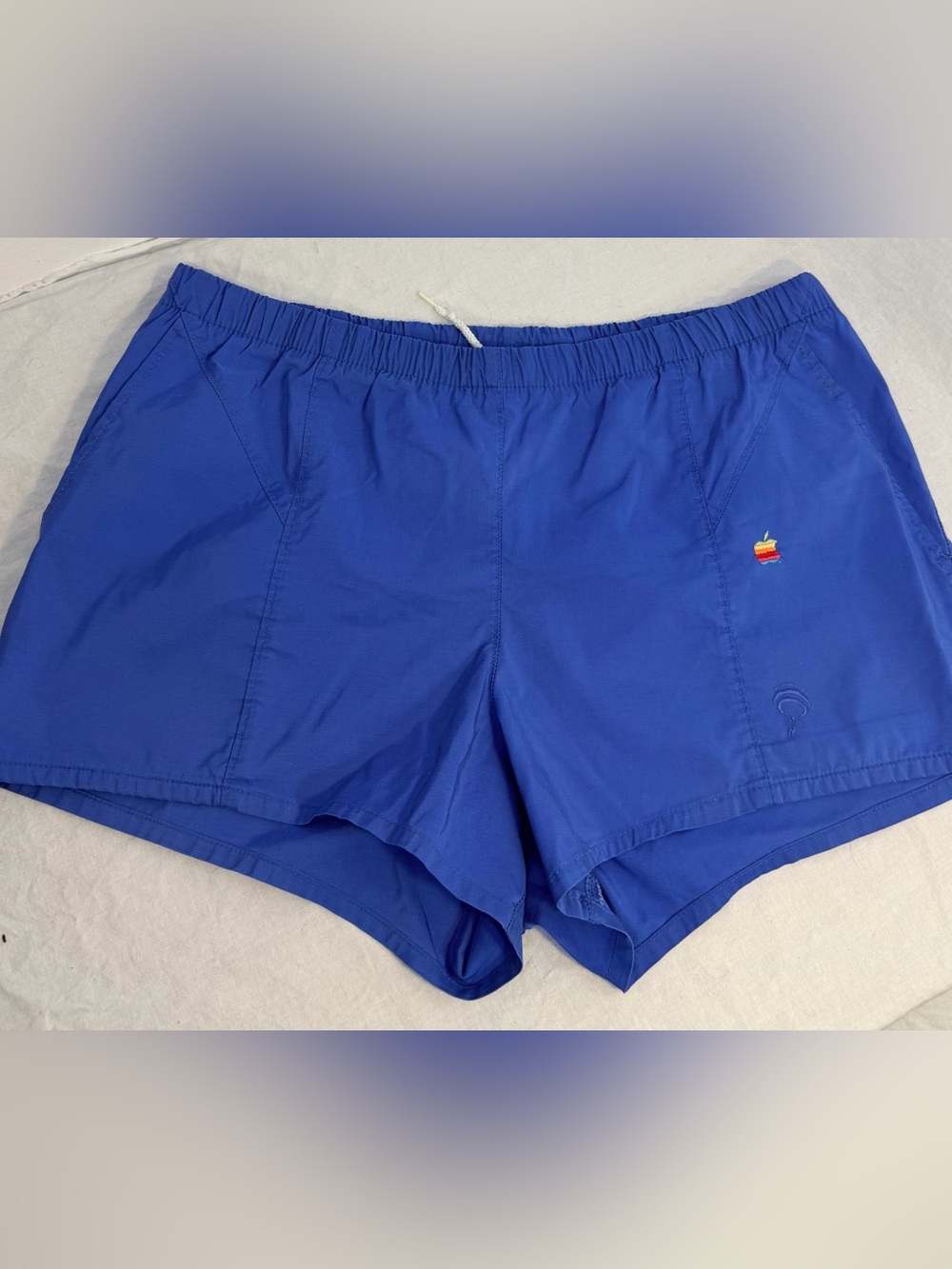 Vintage Apple Rainbow Logo Swim Trunks Shorts XL Blue Rare Embroidered